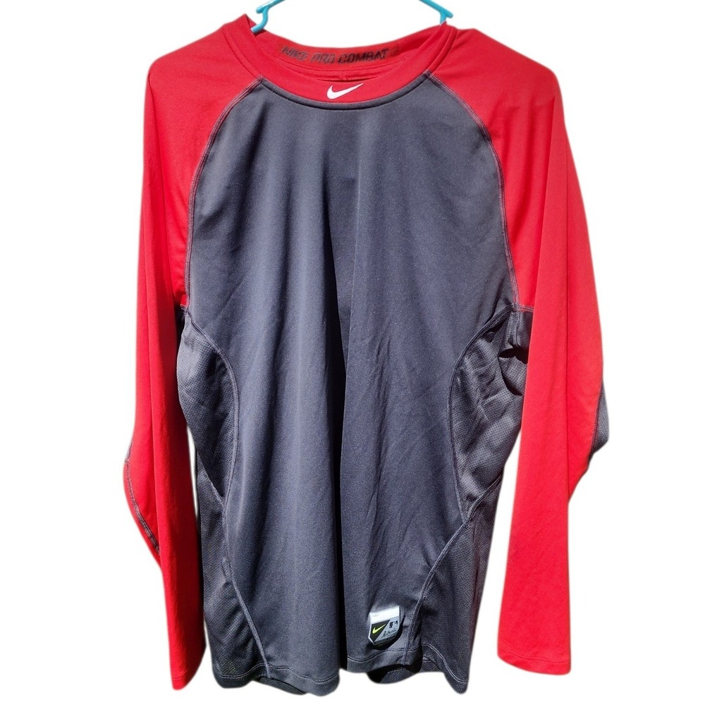Nike Pro Combat MLB Authentic Collection Dri-FIT Shirt Mens Grey Red Long Sleeve